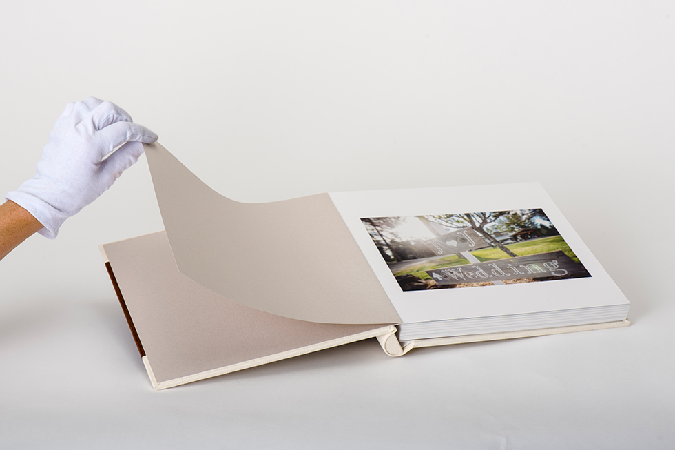 AsukaBook Heirloom Photo Album Showing taupe paper inside the album cover