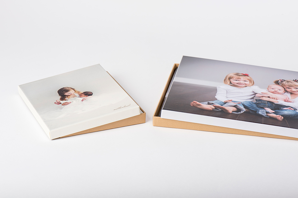 AsukaBook Art Layflat Photo Book Gift style boxes with designable lift-top and natural tan bottom