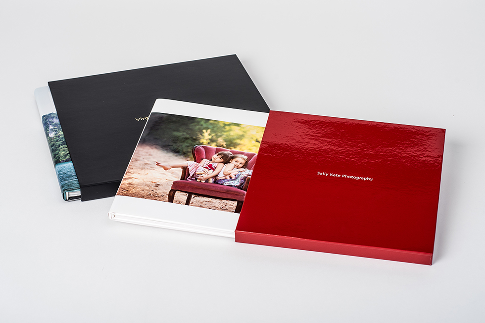 AsukaBook Zen Layflat EX Photo Book Black matte and red glossy slide-in cases and books
